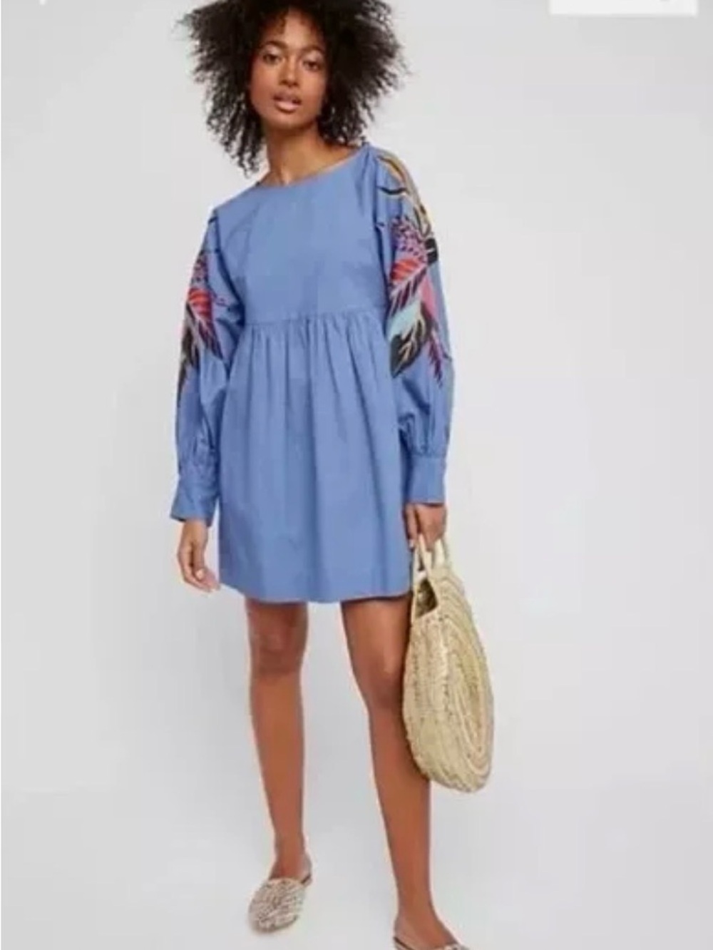 Free People Dress Mini Embroidered Cotton